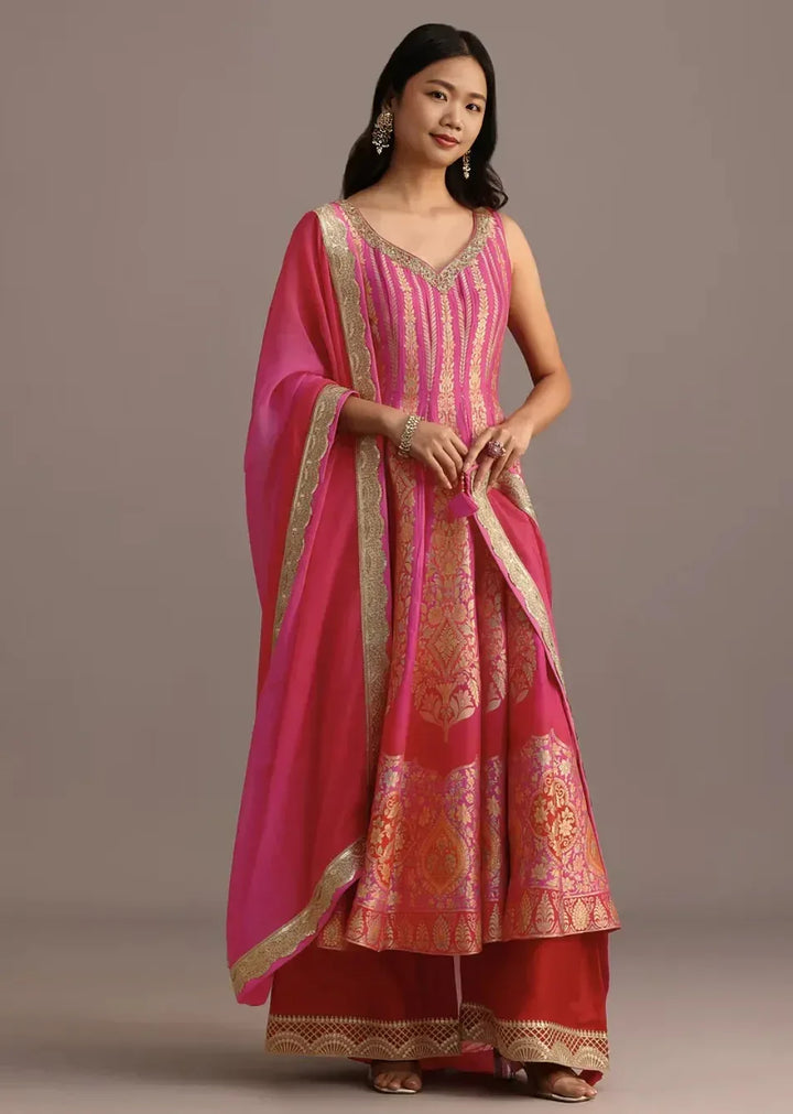 Pink Embroidered Salwar Kameez with Organza Dupatta (Outside Ontario) - MyEthnikRentals