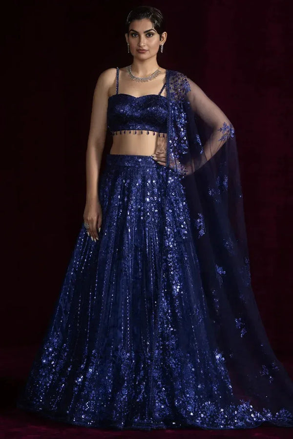 Midnight Navy Net Lehenga (Outside Ontario) - MyEthnikRentals