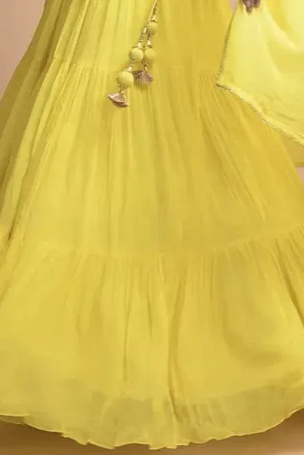 Lemon Yellow Tiered Lehenga (Outside Ontario) - MyEthnikRentals