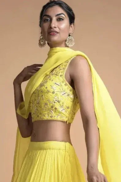 Lemon Yellow Tiered Lehenga (Outside Ontario) - MyEthnikRentals
