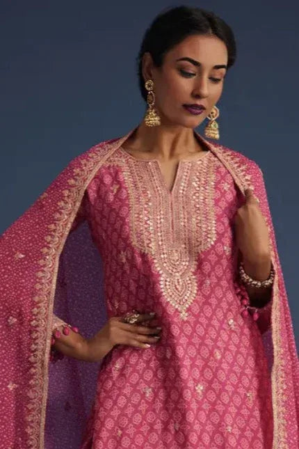 Pink Bandhani Print Salwar Kameez (Outside Ontario) - MyEthnikRentals