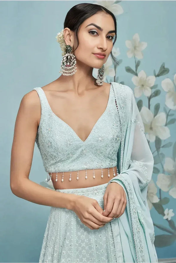 Serene Sky Blue Lehenga - MyEthnikRentals