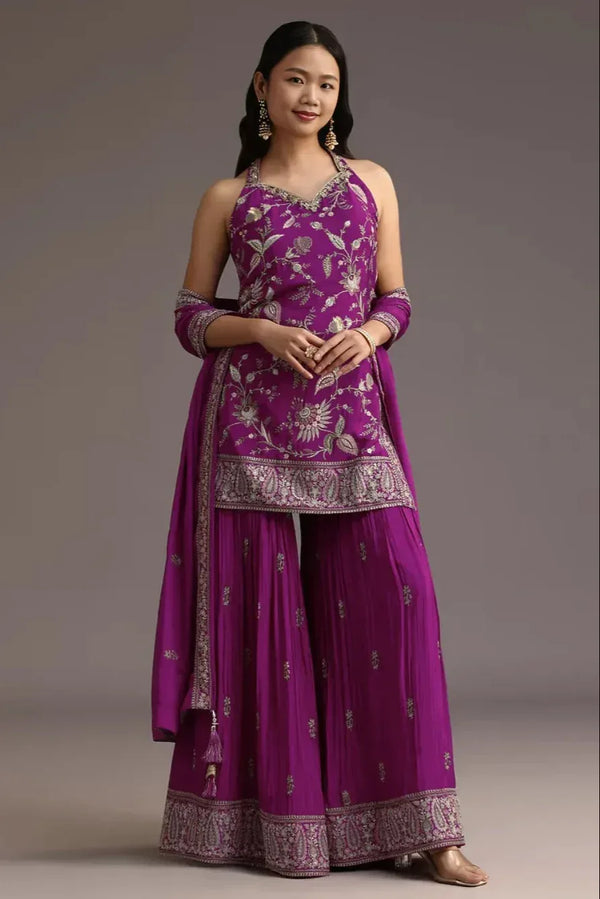 Purple Resham Embroidered Salwar Kameez - MyEthnikRentals