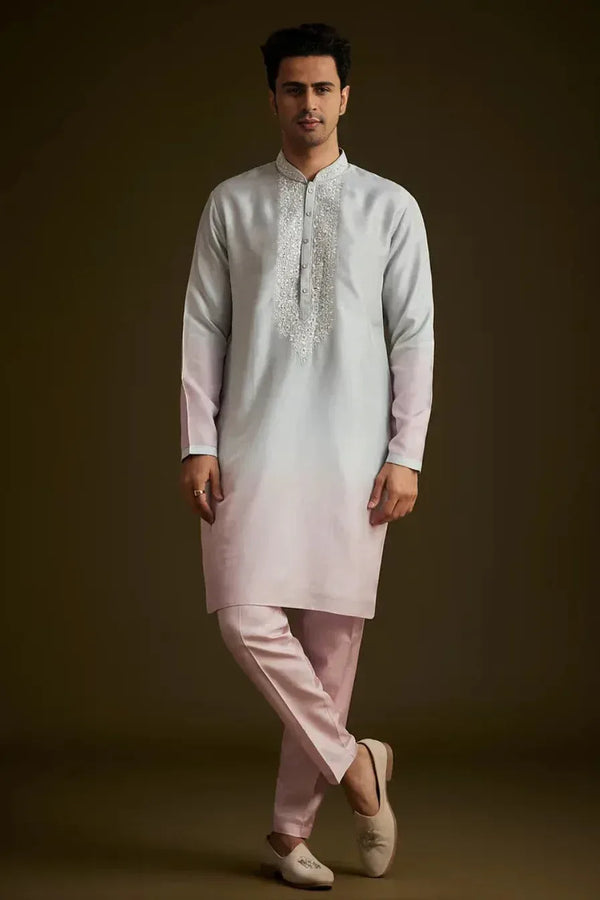 Pink and Grey Ombre Textured Sherwani Set - MyEthnikRentals