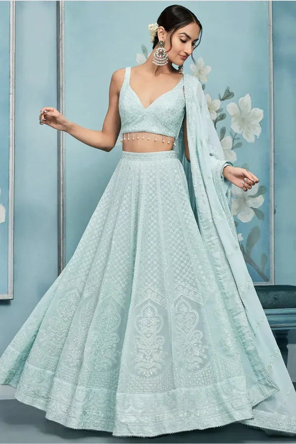 Serene Sky Blue Lehenga - MyEthnikRentals