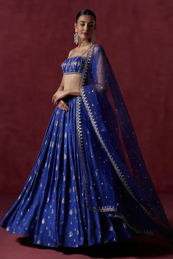 Royal Blue Brocade Lehenga - MyEthnikRentals