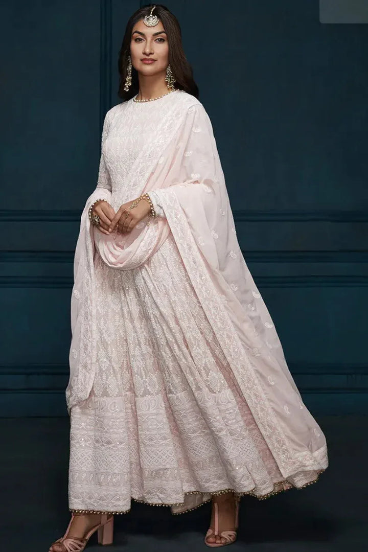 Light Pink Thread Embroidered Anarkali - MyEthnikRentals
