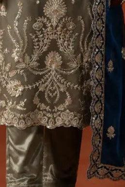 Sage Green Embroidered Satin Pant Suit (Outside Ontario) - MyEthnikRentals