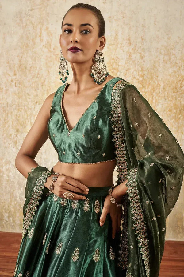 Emerald Green Embroidered Lehenga (Outside Ontario) - MyEthnikRentals