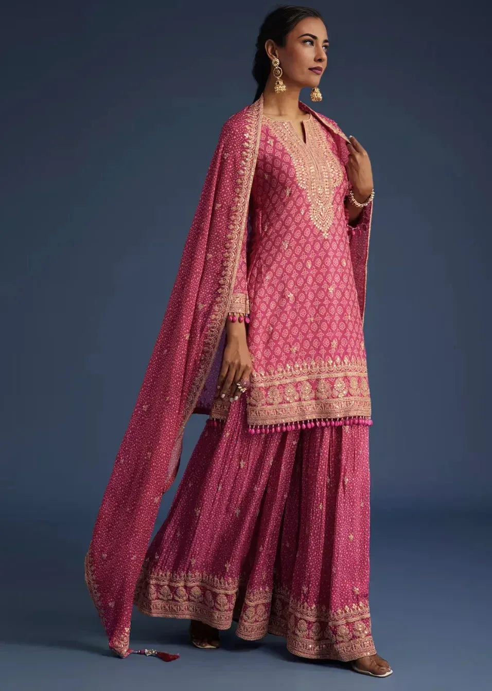 Pink Bandhani Print Salwar Kameez (Outside Ontario) - MyEthnikRentals