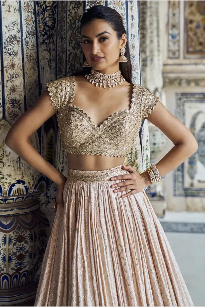 Champagne Gold Luxe Lehenga (Outside Ontario) - MyEthnikRentals