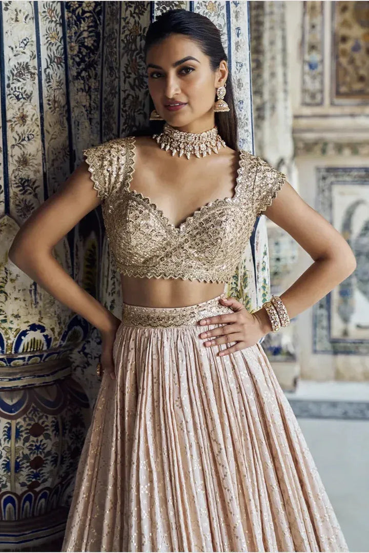 Champagne Gold Luxe Lehenga (Outside Ontario) - MyEthnikRentals