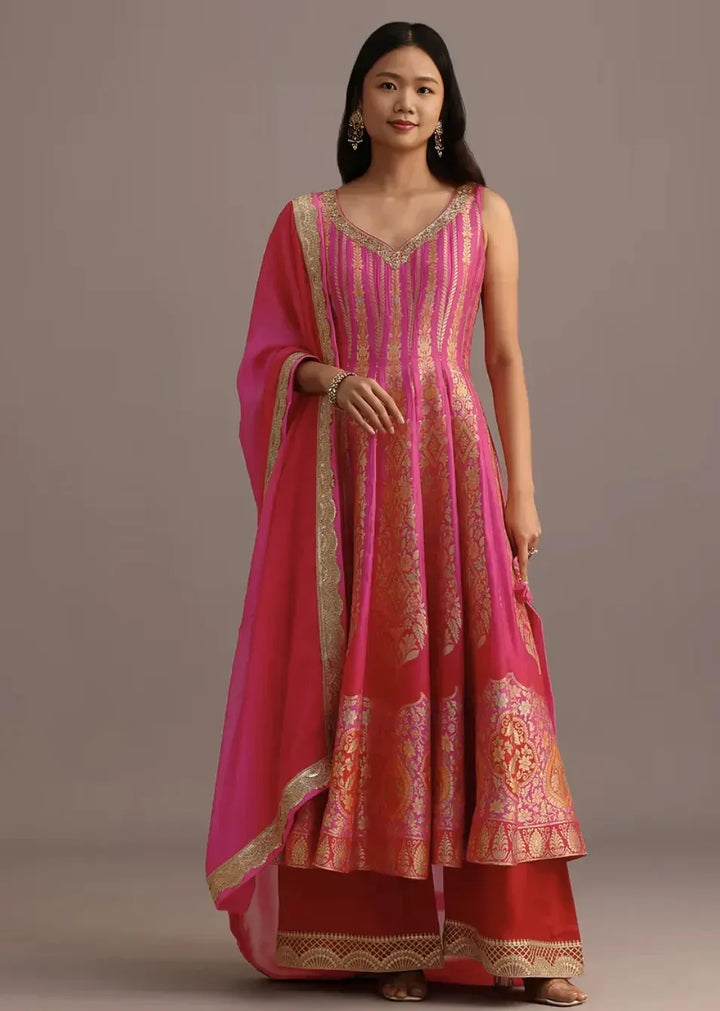 Pink Embroidered Salwar Kameez with Organza Dupatta (Outside Ontario) - MyEthnikRentals