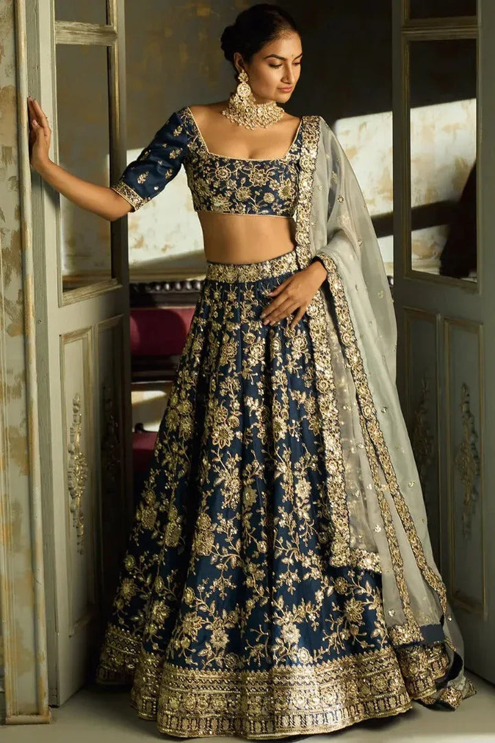 Dark Blue Embroidered Lehenga (Outside Ontario) - MyEthnikRentals