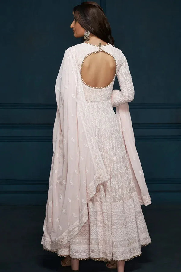 Light Pink Thread Embroidered Anarkali - MyEthnikRentals