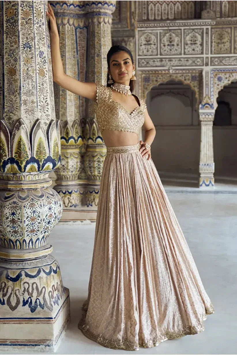 Champagne Gold Luxe Lehenga (Outside Ontario) - MyEthnikRentals