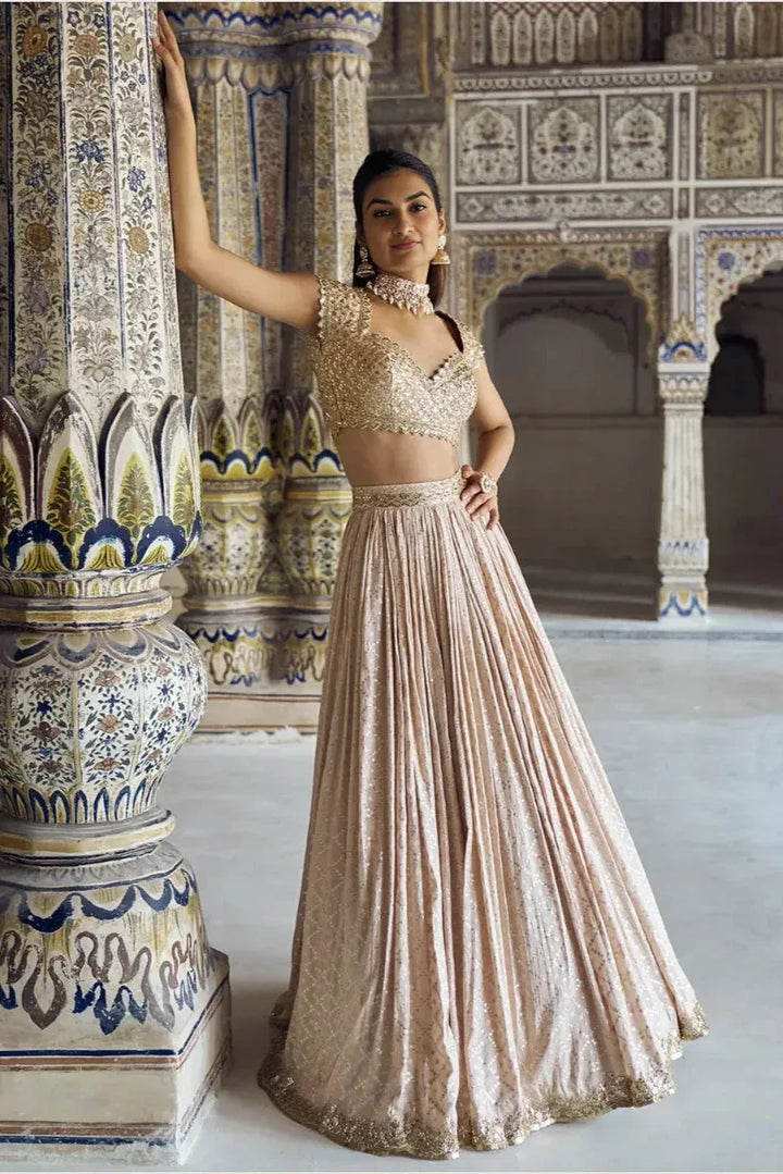 Champagne Gold Luxe Lehenga (Outside Ontario) - MyEthnikRentals