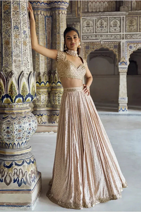 Champagne Gold Luxe Lehenga - MyEthnikRentals
