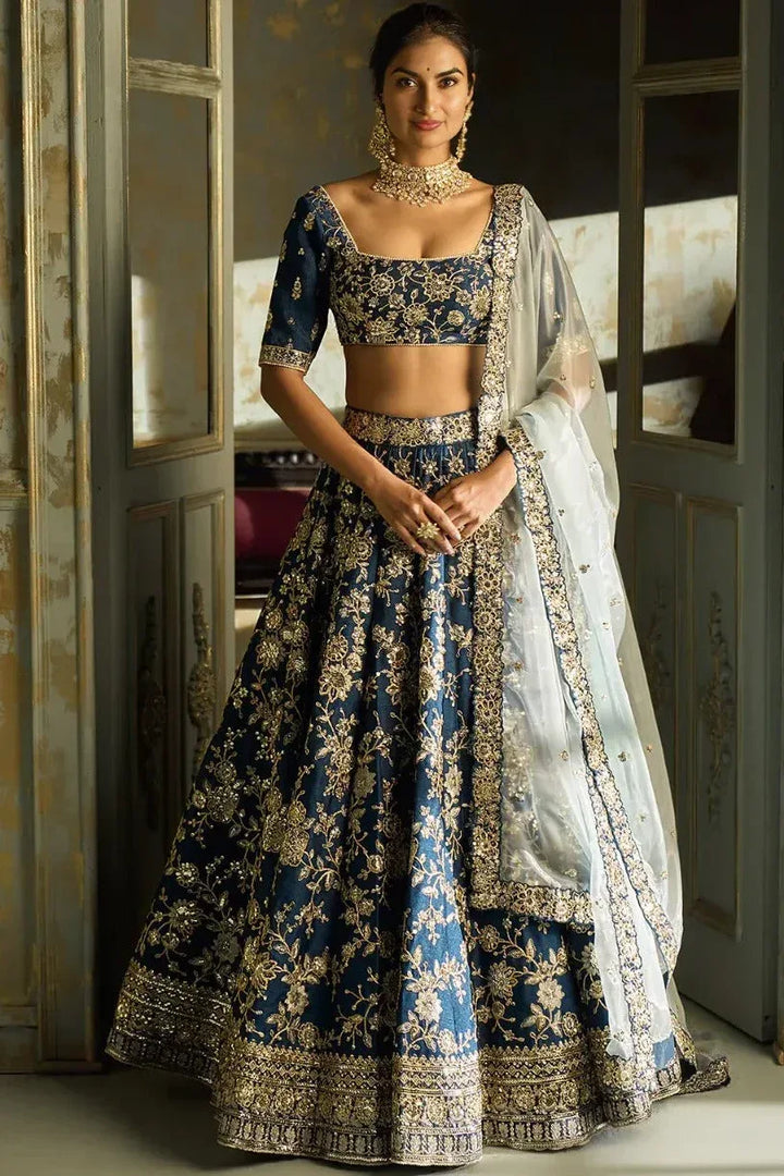 Dark Blue Embroidered Lehenga (Outside Ontario) - MyEthnikRentals