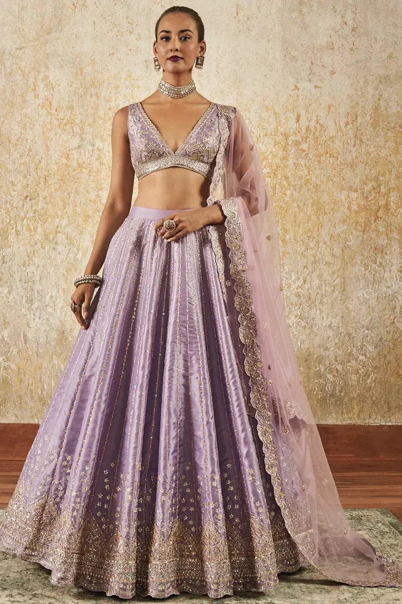 Lilac Embroidered Net Lehenga - MyEthnikRentals