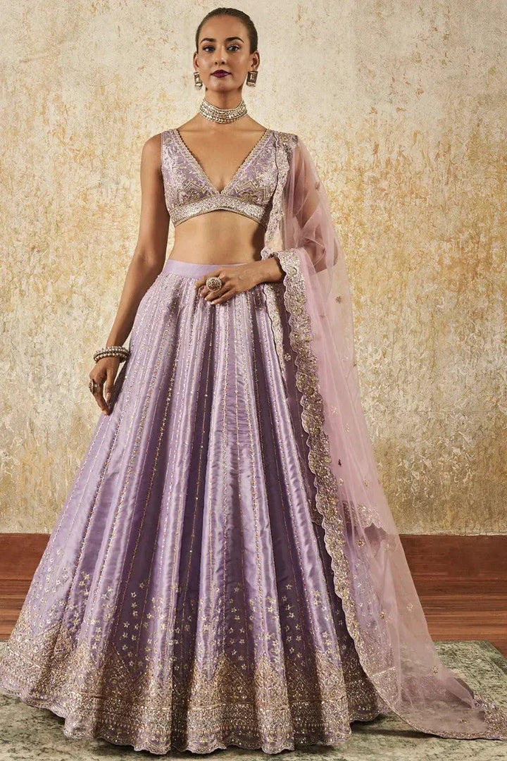 Lilac Embroidered Net Lehenga - MyEthnikRentals