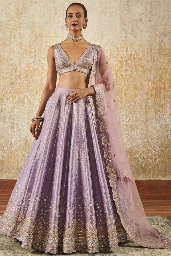 Lilac Embroidered Net Lehenga (Outside Ontario) - MyEthnikRentals