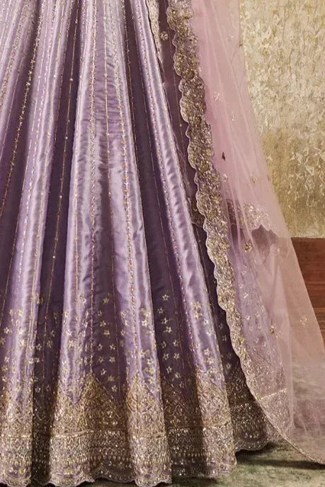 Lilac Embroidered Net Lehenga - MyEthnikRentals