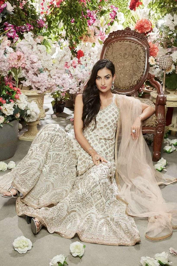 Ivory and Gold Embroidered Sharara Set (Outside Ontario) - MyEthnikRentals