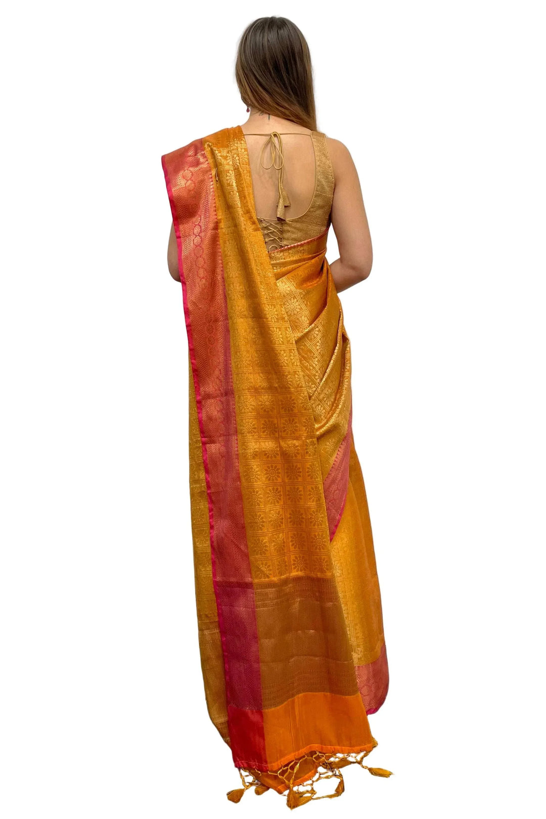 Pink Orange Banarasi Saree - MyEthnikRentals