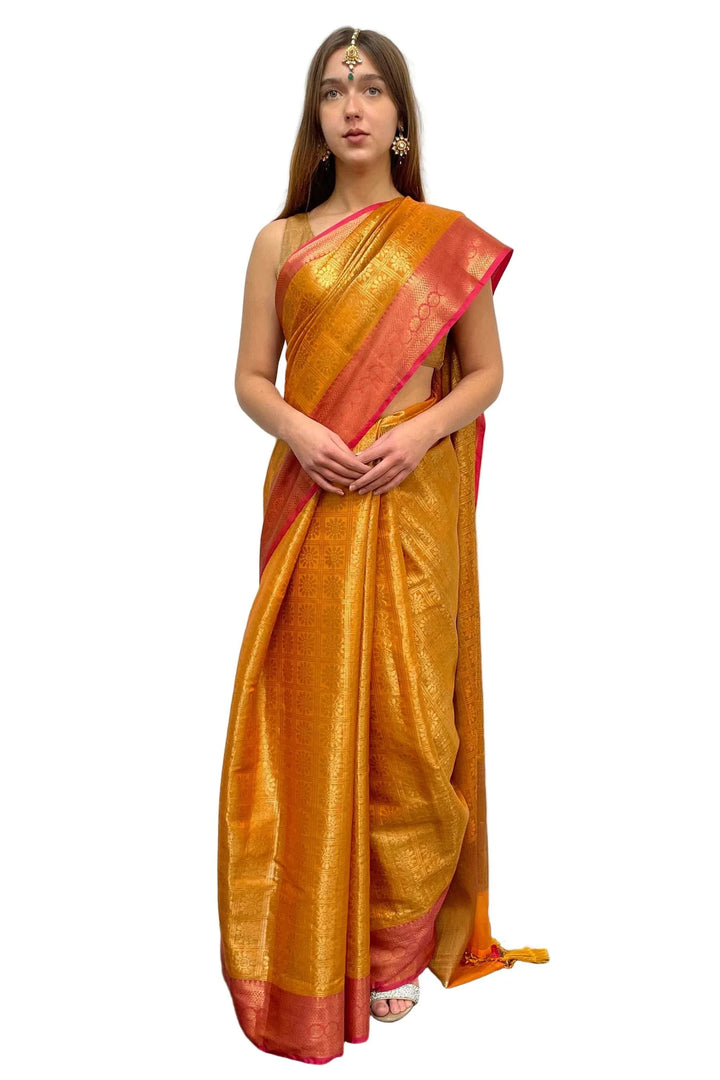 Pink Orange Banarasi Saree - MyEthnikRentals