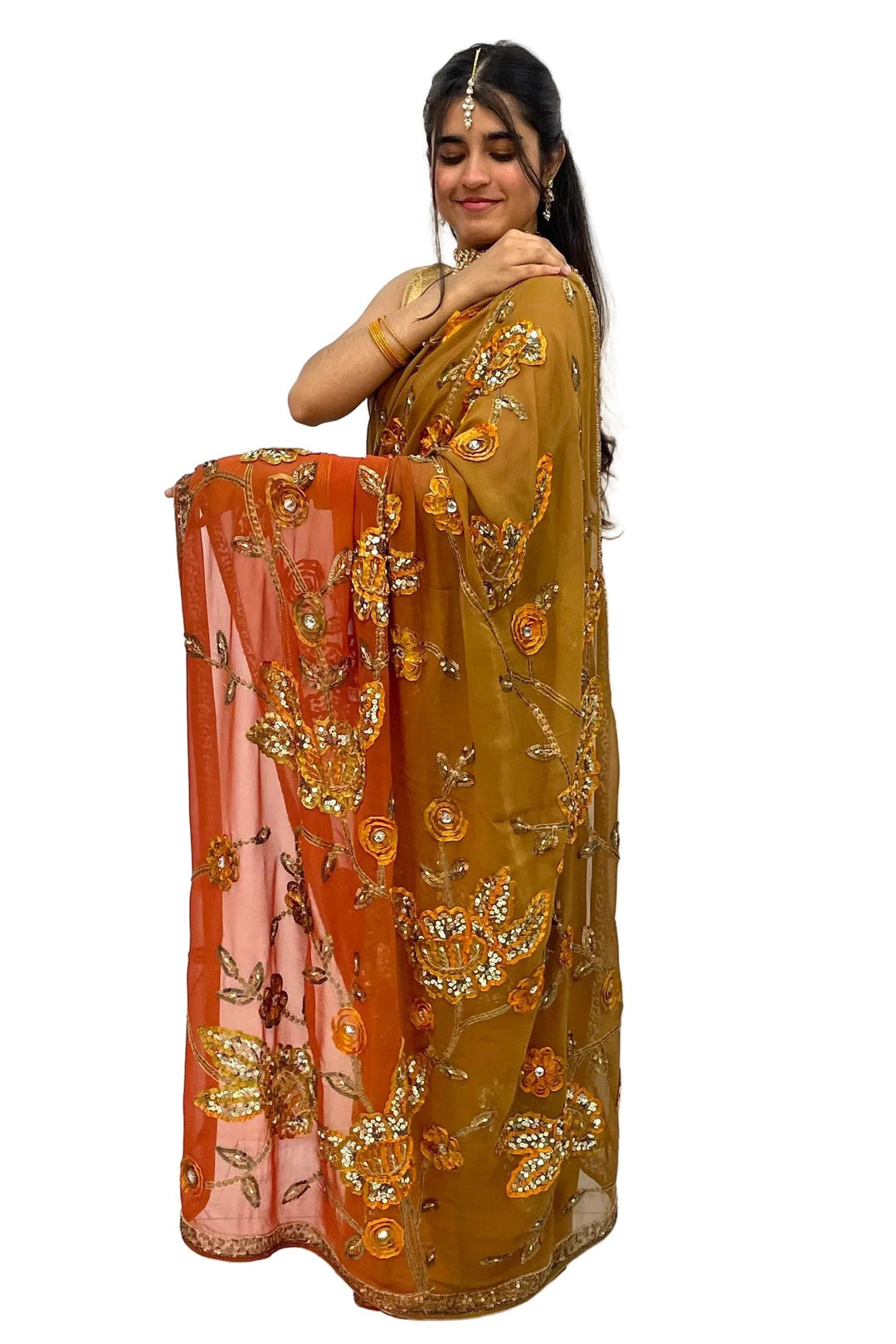 Multi Shade Gold Saree - MyEthnikRentals
