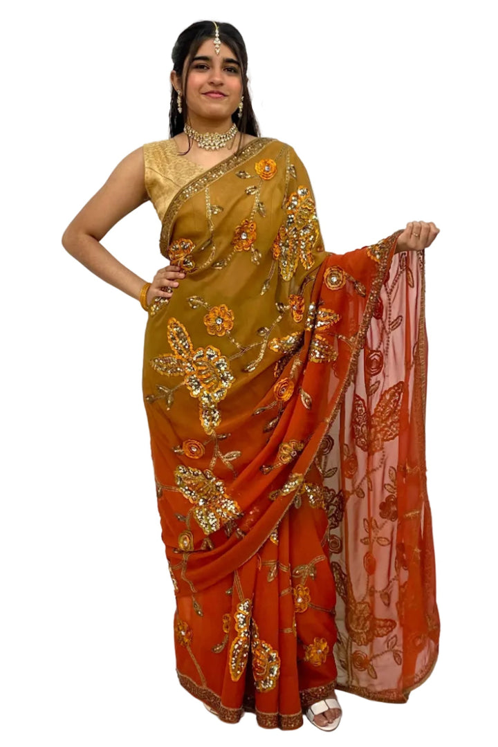 Multi Shade Gold Saree - MyEthnikRentals