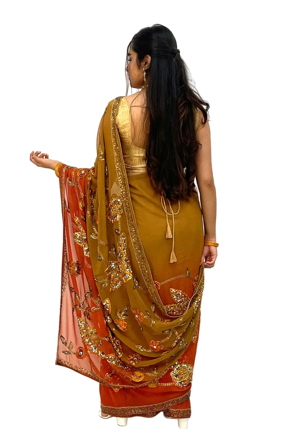 Multi Shade Gold Saree - MyEthnikRentals