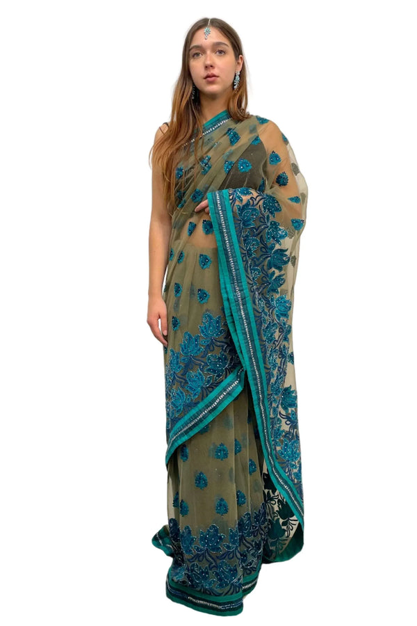 Blue Rose Embroidery Saree (Outside Ontario) - MyEthnikRentals
