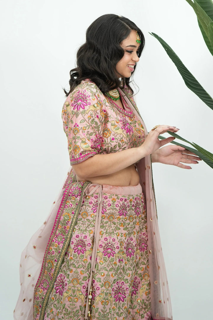 Baby Pink Embroidered Lehenga - MyEthnikRentals