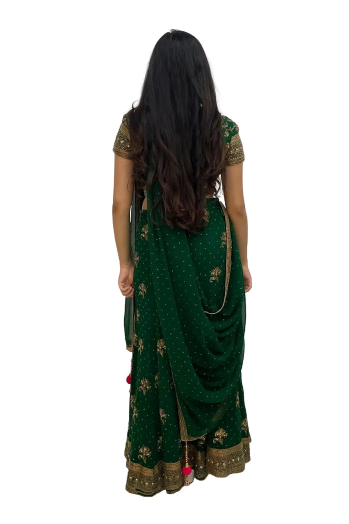 Dabka Work Emerald Green Lehenga - MyEthnikRentals