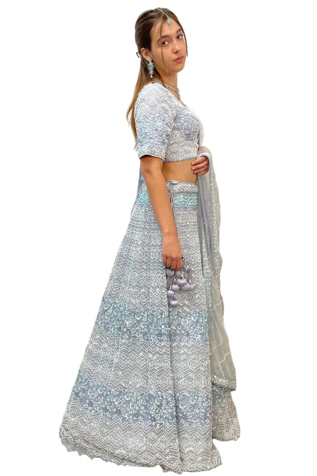 Icy Blue Jasmine Lehenga (Outside Ontario) - MyEthnikRentals