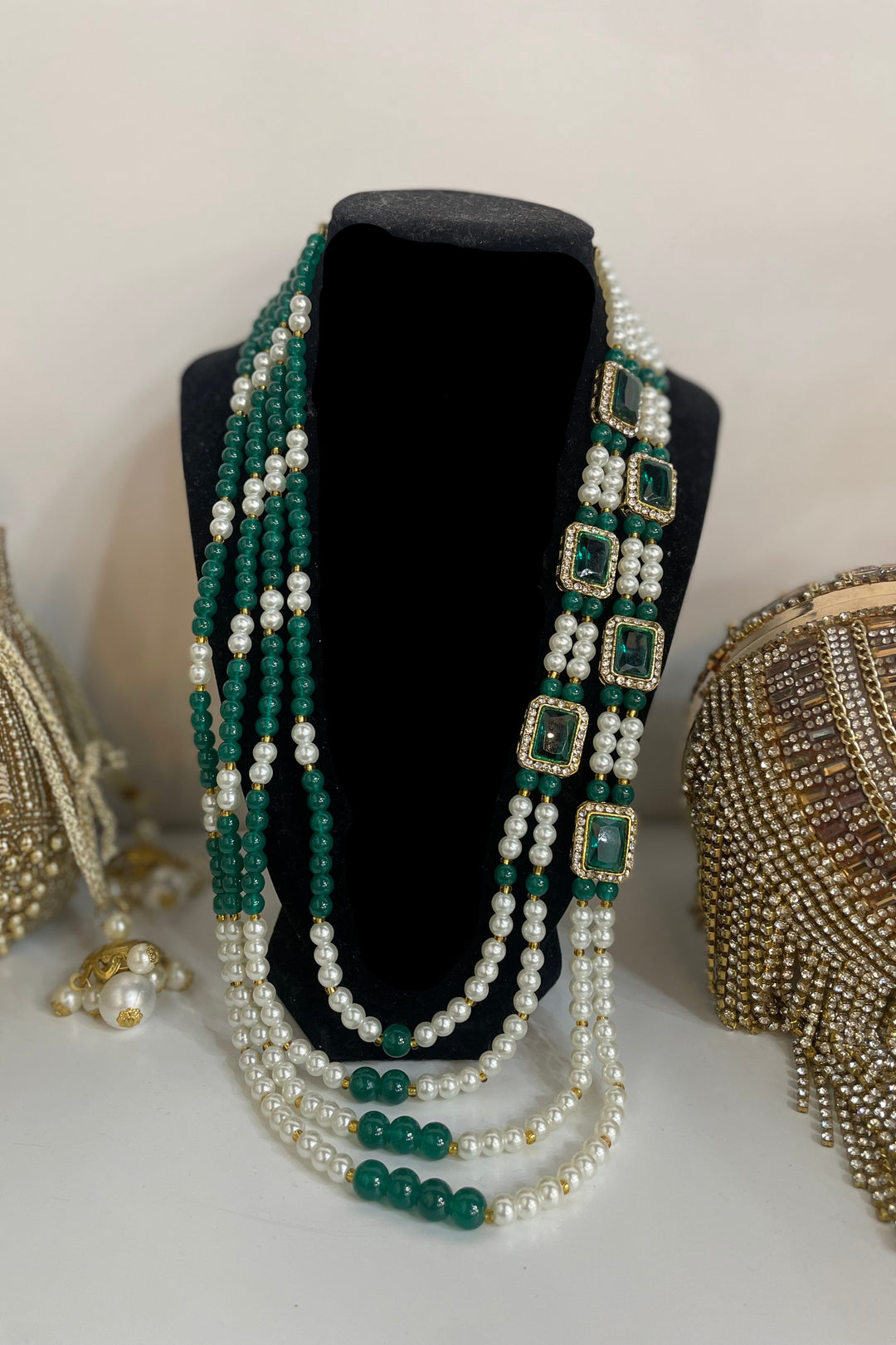 Men Gold Plated White and Green Jewellery (Outside Ontario) - MyEthnikRentals