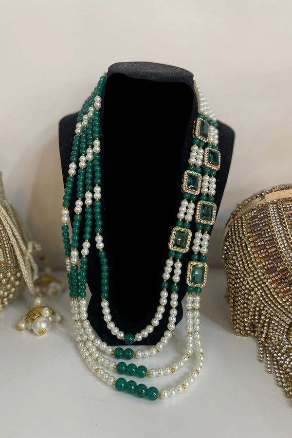Men Gold Plated White and Green Jewellery - MyEthnikRentals