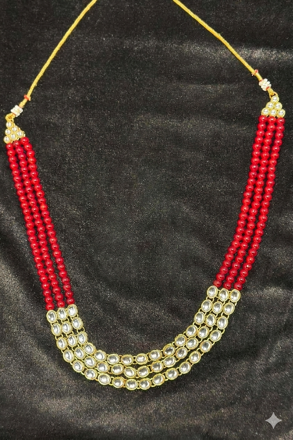 Men Gold Plated Maroon Jewellery Set (Outside Ontario) - MyEthnikRentals