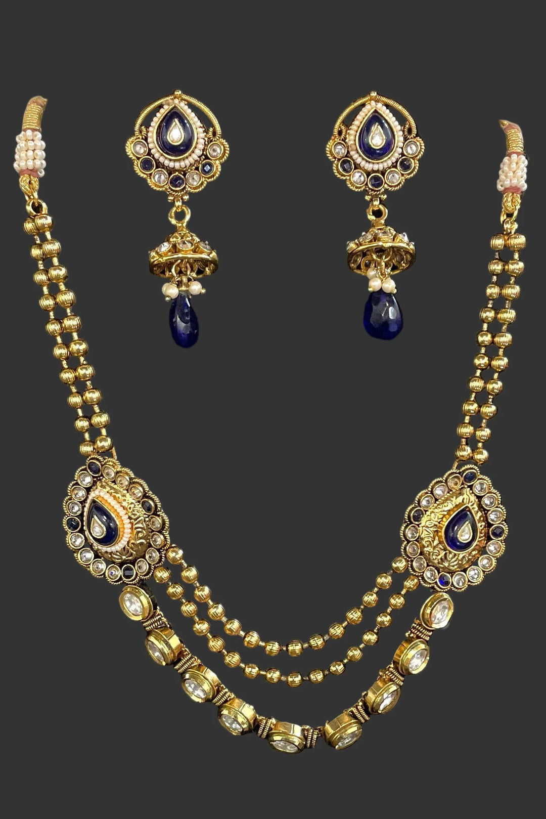 Navy Blue and Gold Jewellery Set - MyEthnikRentals