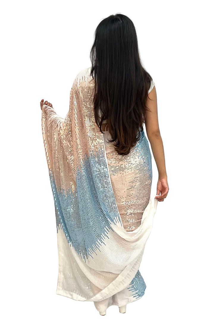 Blue and Pink Sequin Saree - MyEthnikRentals