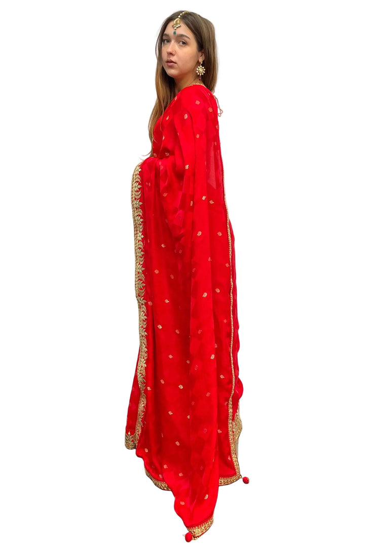 Red With Golden Saree - MyEthnikRentals