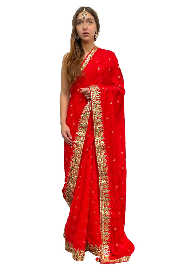 Red With Golden Saree (Outside Ontario) - MyEthnikRentals