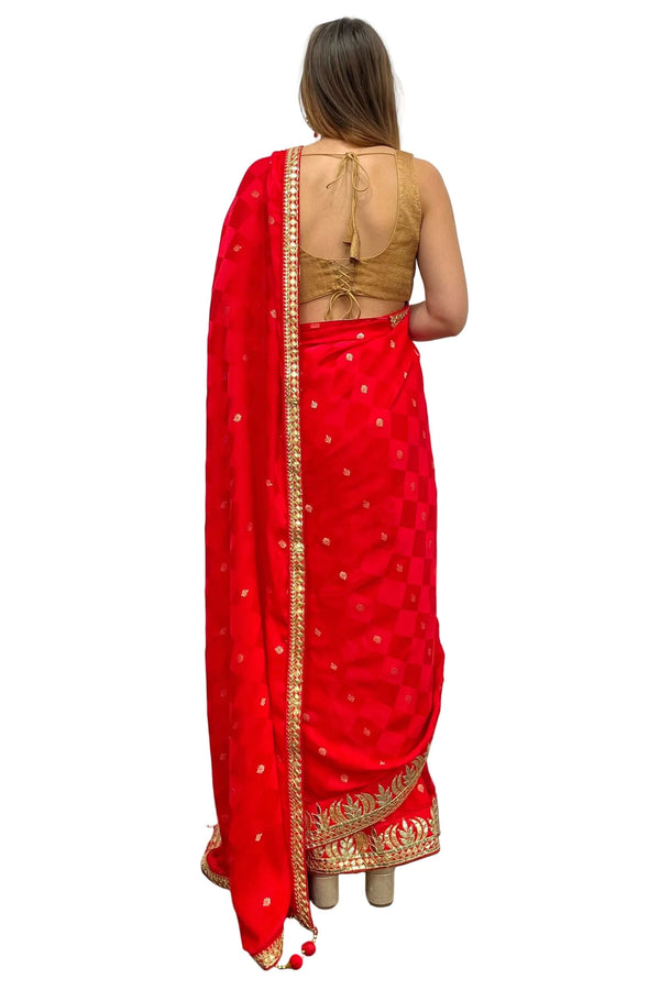 Red With Golden Saree (Outside Ontario) - MyEthnikRentals
