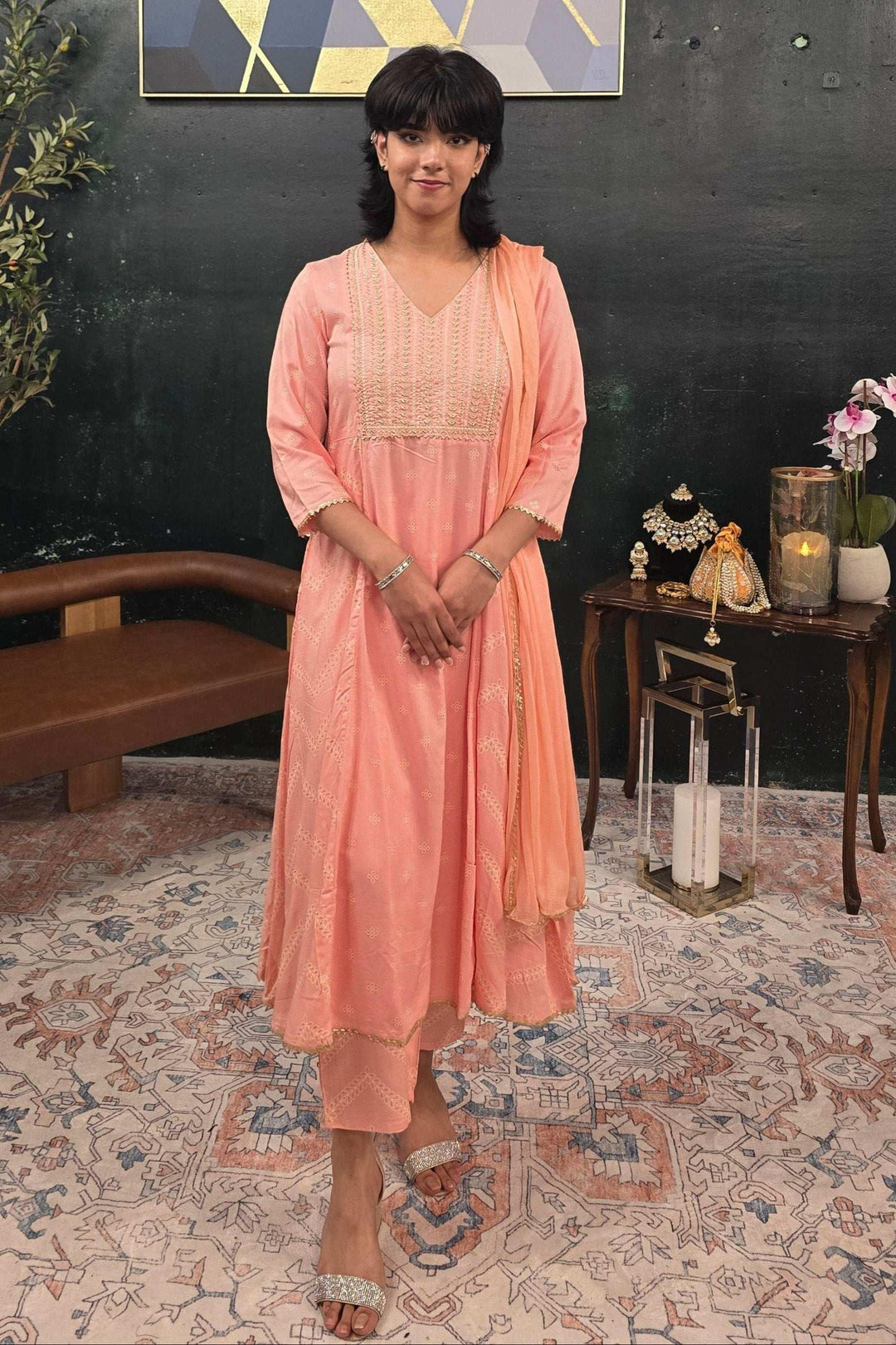 A-Line soft pink (Linen) Salwar Kameez (Outside Ontario) - MyEthnikRentals