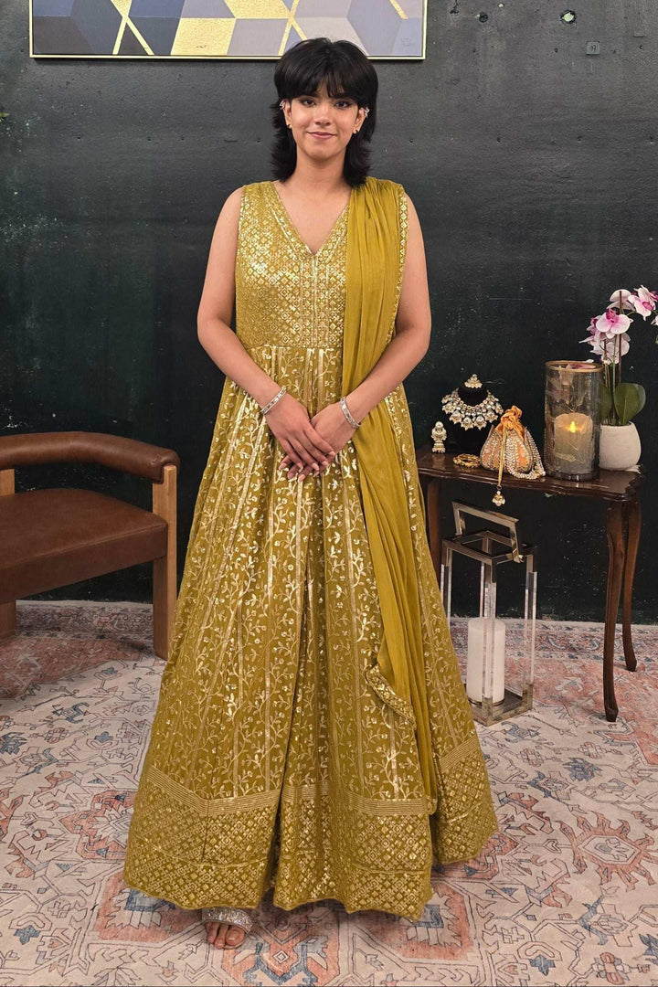 Mehendi Green embroidered Salwar Kameez (Anarkali) (Outside Ontario) - MyEthnikRentals