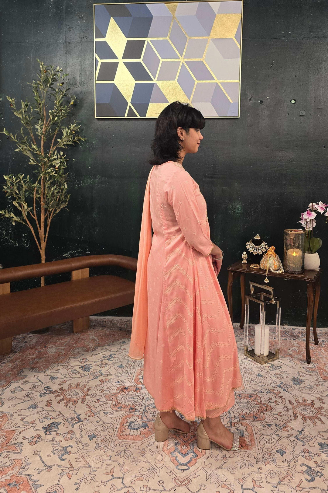 A-Line soft pink (Linen) Salwar Kameez (Outside Ontario) - MyEthnikRentals