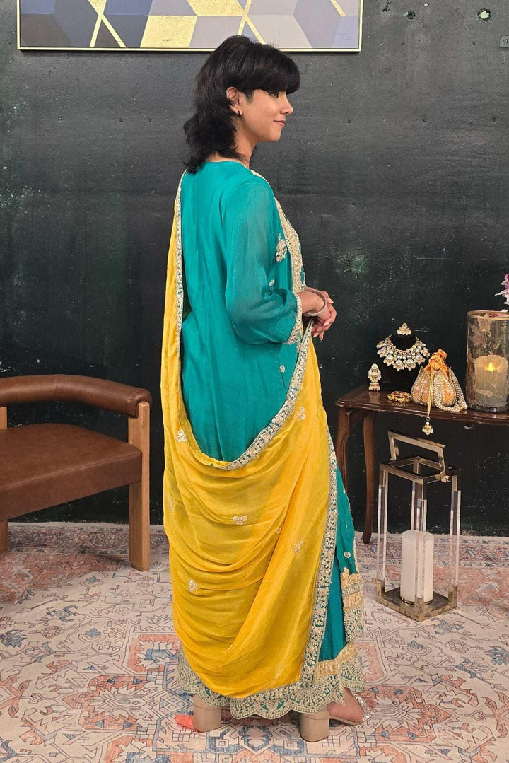 Turquoise Blue Heavy Embroidered Salwar Kameez (Outside Ontario) - MyEthnikRentals