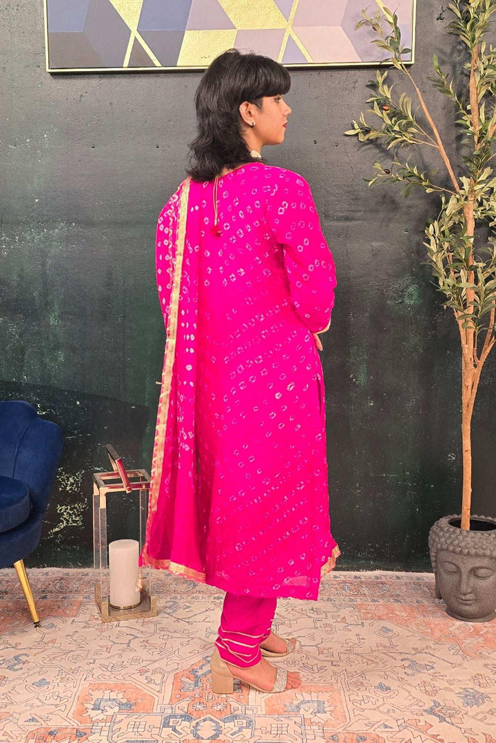 Fuschia Pink Bandhni Gotta Patti Salwar Kameez (Outside Ontario) - MyEthnikRentals